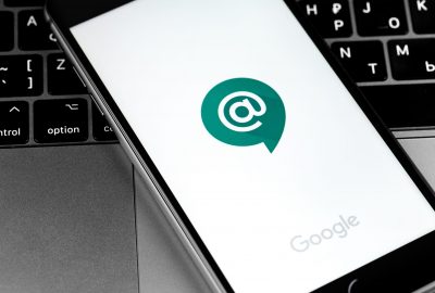 Google Chat (Hangouts) app on the screen smartphone. Google Chat (Hangouts) is instant messaging and video conferencing software. Moscow, Russia - April 5, 2020