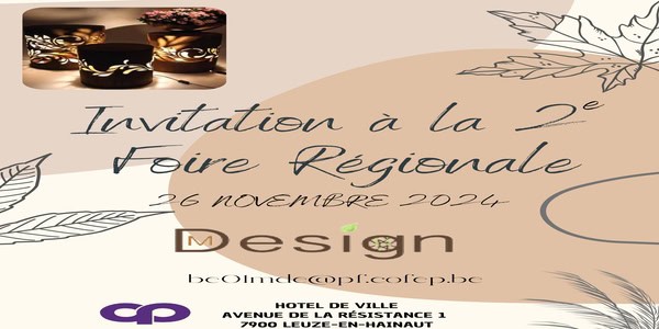 Uitnodiging voor de 2e Foire régionale in Leuze-en-Hainaut op 26 november 2021.