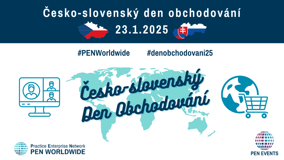 Czech-Slovak Trade Day 2025 met wereldkaart en handelsiconen.