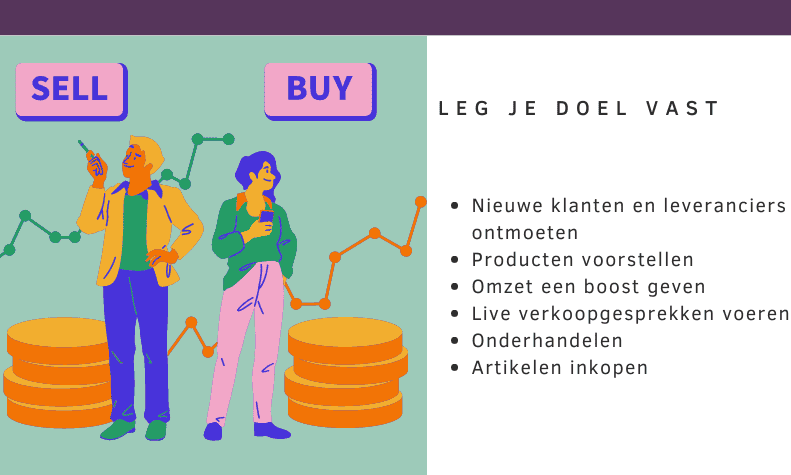 Illustratie van handel en verkoop met mensen en grafieken.