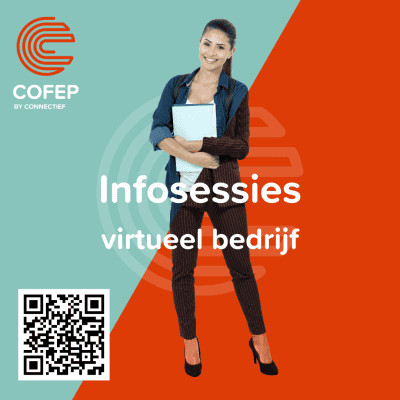 Vrouw met notitieboekje bij infosessie virtueel bedrijf COFEP.