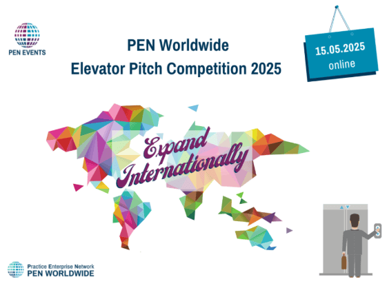 Wereldkaart met kleurrijke geometrische patronen voor PEN Worldwide evenement.
